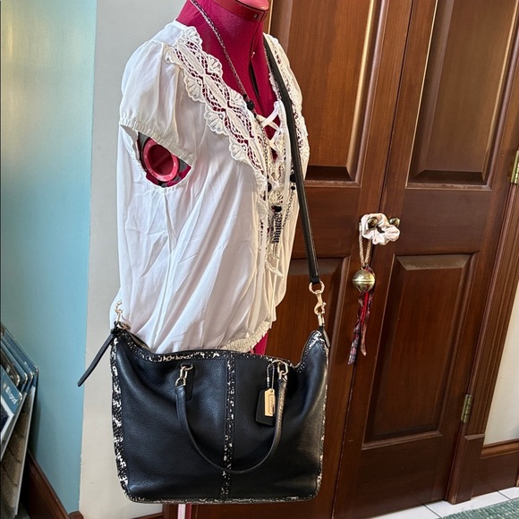 Coach Bleecker 2-tone python black/  white satchel shoulder bag  Italian leather - Picture 3 of 17